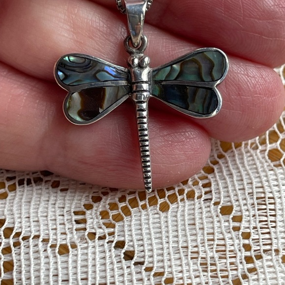 Abolone 925 dragonfly necklace, vintage - Picture 6 of 10